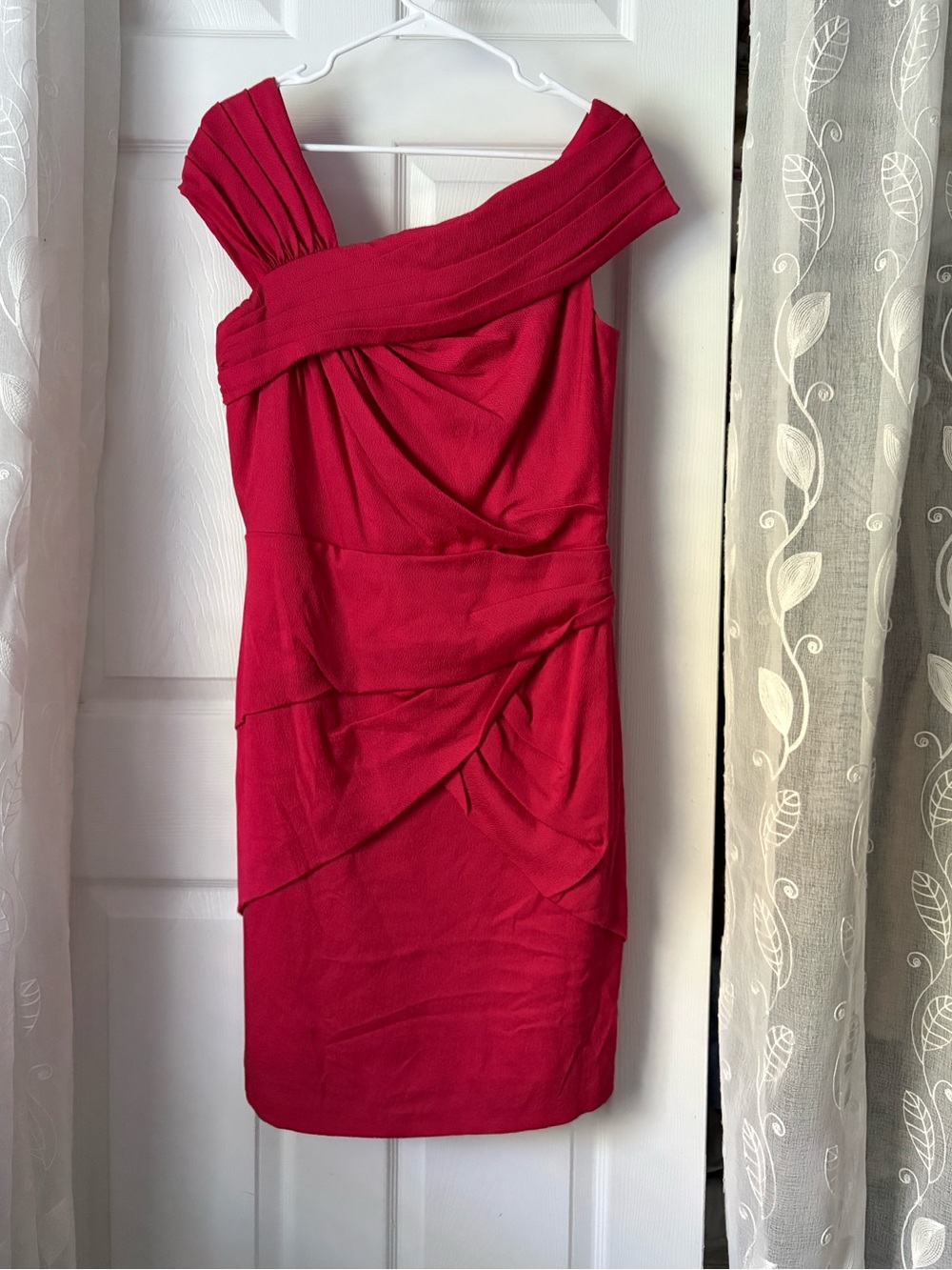 New Tadashi Shoji Fuchsia sheath Ruched Cocktail Dress 95% silk women sz 14 NWT